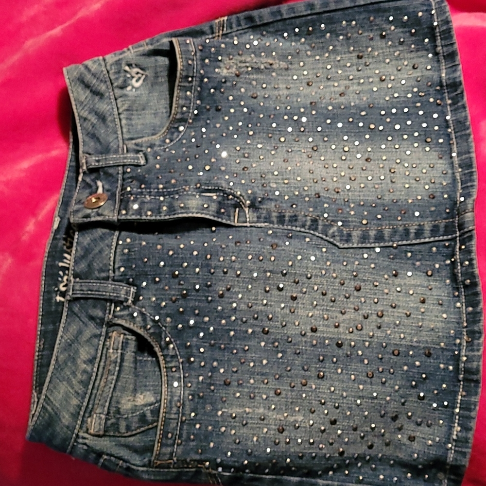 Justice Jeans Sequin Blue Denim Skirt Skort 14 Girls